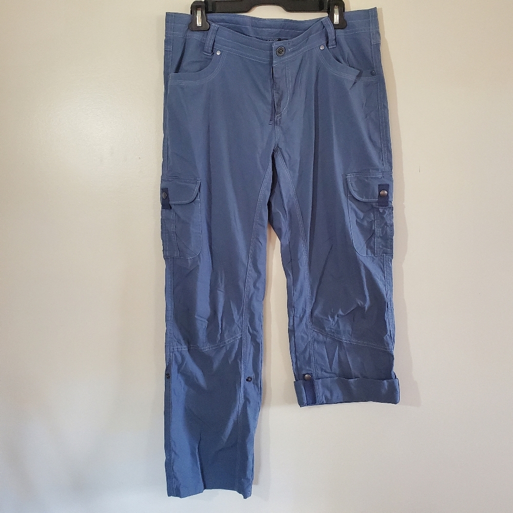 Kuhl Convertible Hiking Pants Blue Womens Cargo Snap Leg Capri Size 12 Short